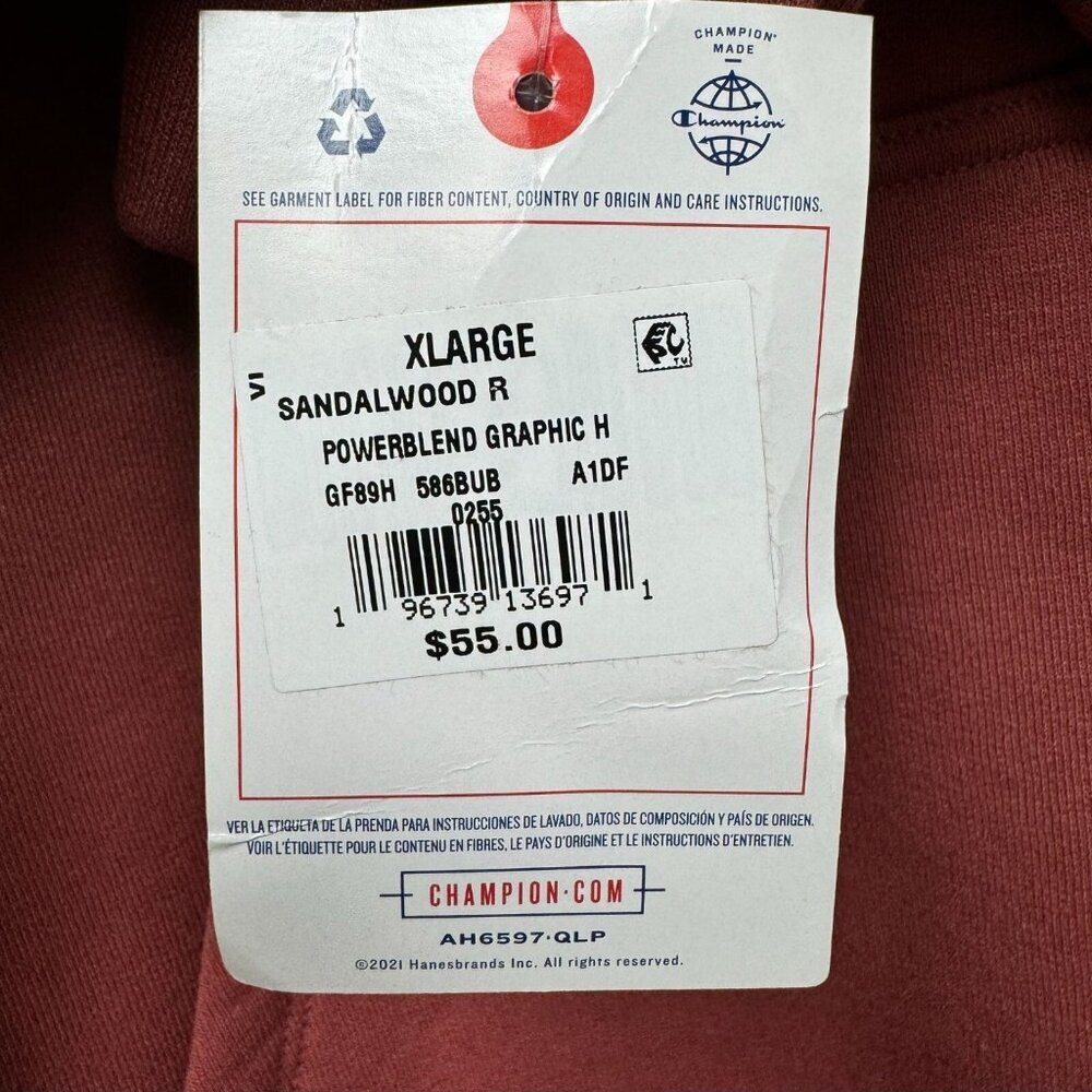Champion Logo Hoodie Sweatshirt Pullover Rust Red Long Sleeve XL NWT - Picture 7 of 10